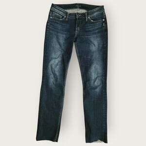 Silver Jeans Co. Women's Sz 32"x29" Elyse Slim Dark-Wash Raw Hem Stretch